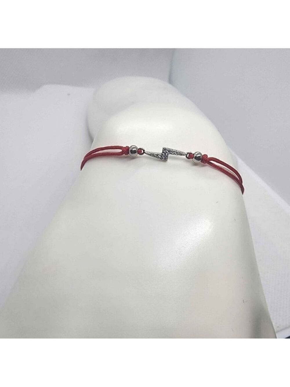 Sterling Silver 925 Lightening Bolt Design With Red String Bracelet